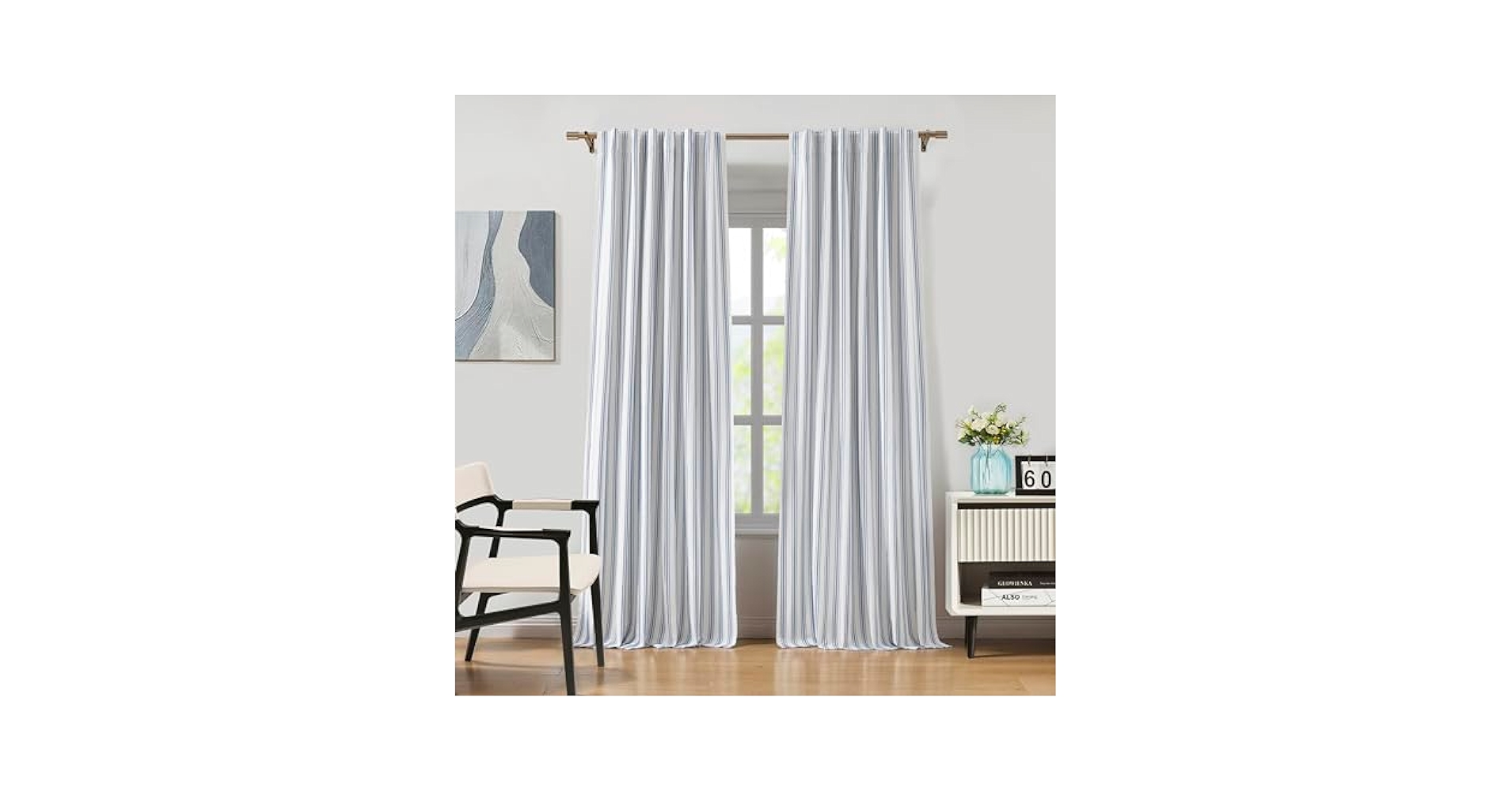 tカーテン Amazon.com: ZJDECOR Blue Striped Blackout Curtains 84 Inches